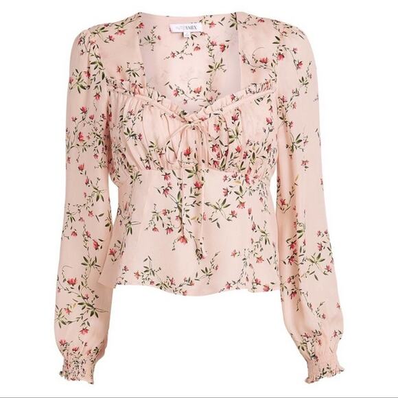 Intermix Chiara Printed Pink Floral Sweetheart Top 100% silk Size 8 - Picture 2 of 16